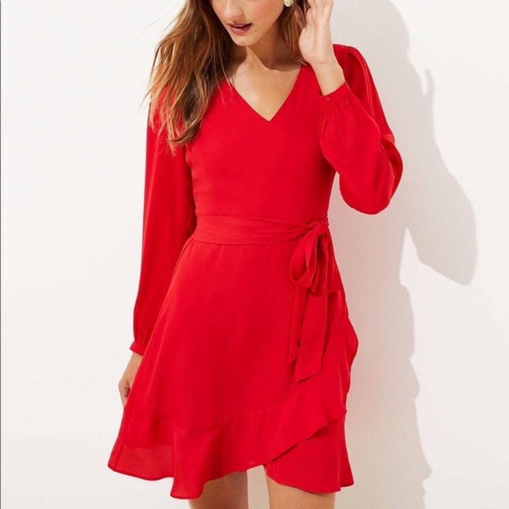 Loft Red Ruffle Dress Size 0